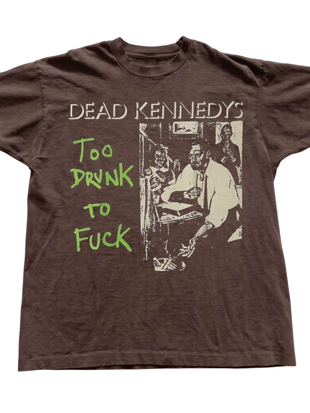 Gildan Brown Dead Kennedys "Too Drunk To F***" Graphic Tee with Green Print